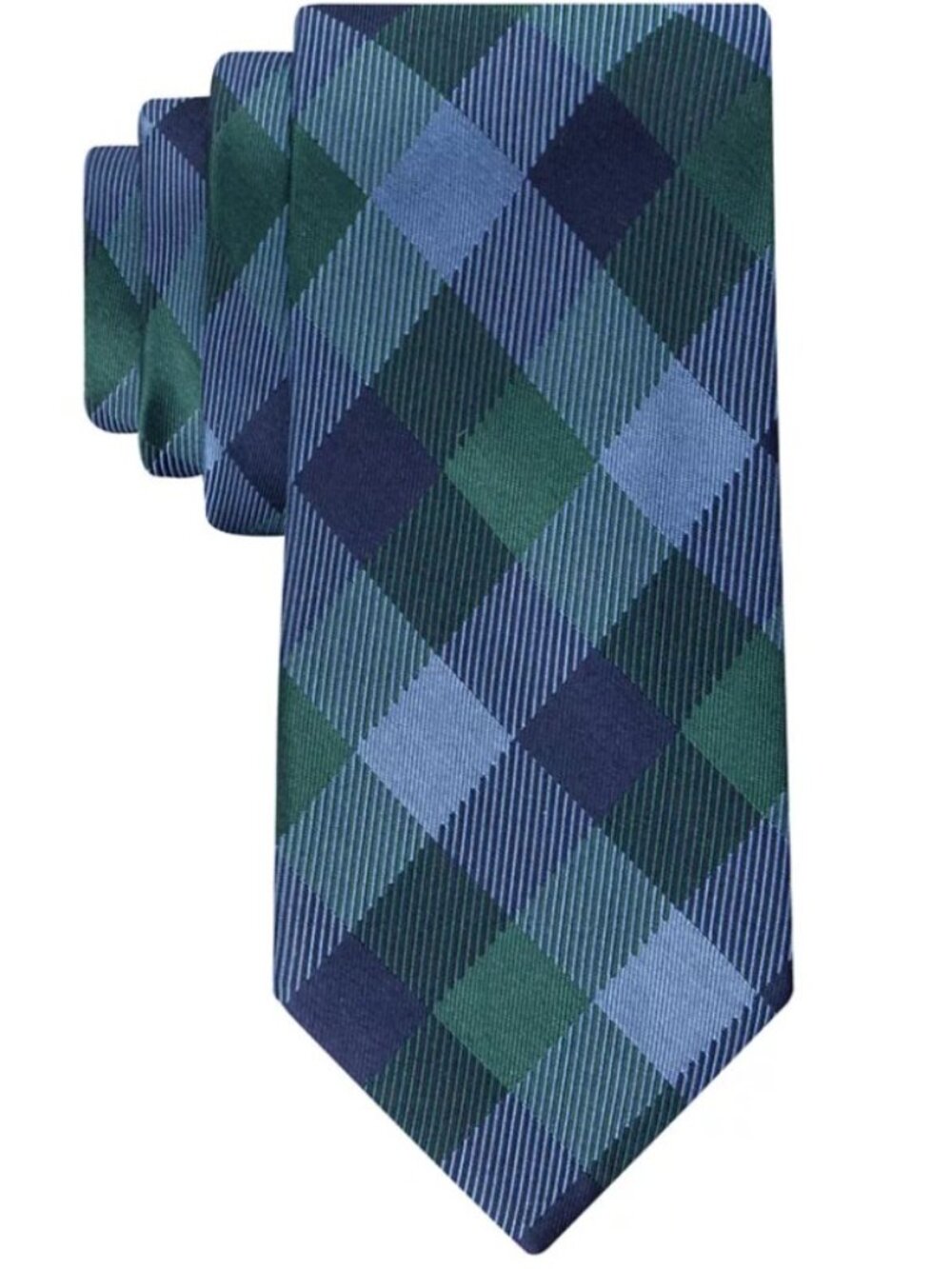 Tommy Hilfiger Mens Tonal Buffalo Check Tie Navy Green ONE SIZE